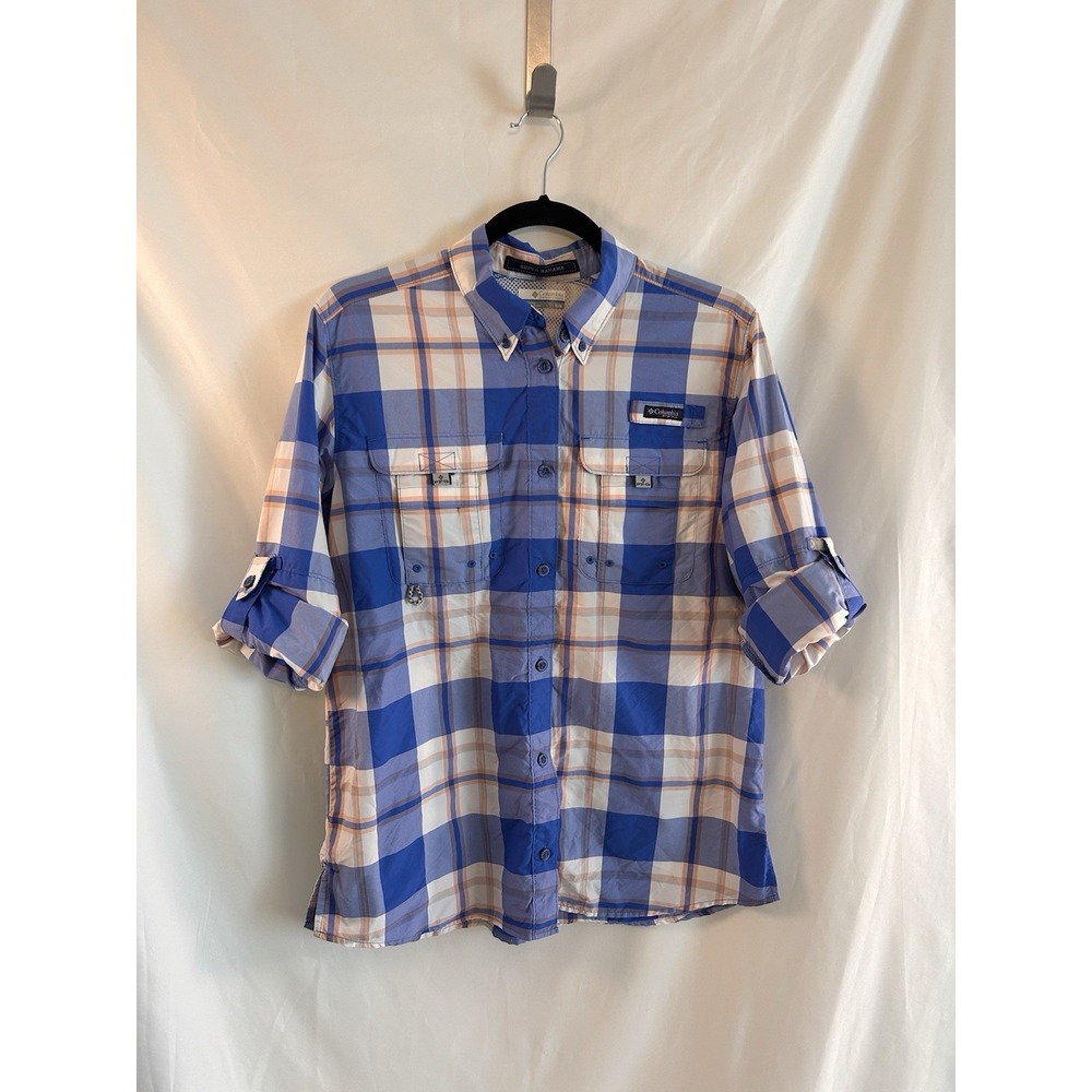 Columbia Medium PFG Super Bahama Shirt Button Up Vented Quick-Dry Roll-Tab Plaid - Picture 10 of 13